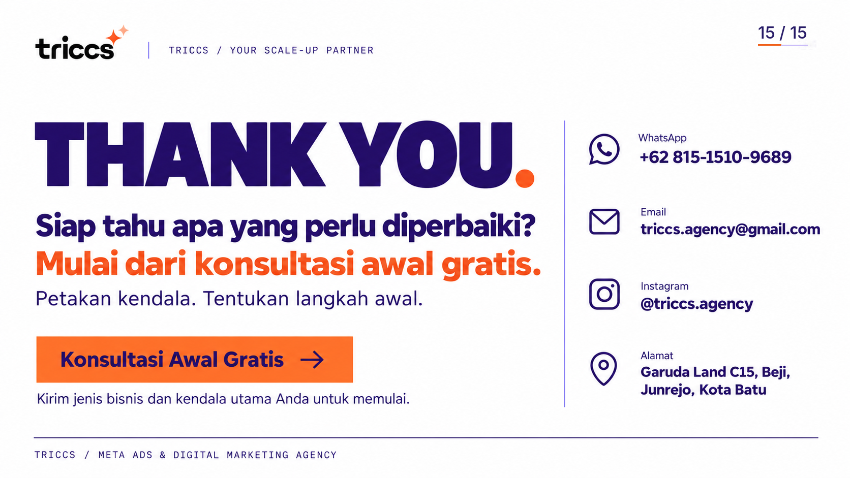 Konsultasi & Kontak TRICCS — slide 15 dari company profile TRICCS